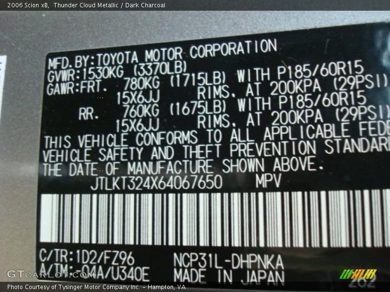 Thunder Cloud Metallic / Dark Charcoal 2006 Scion xB