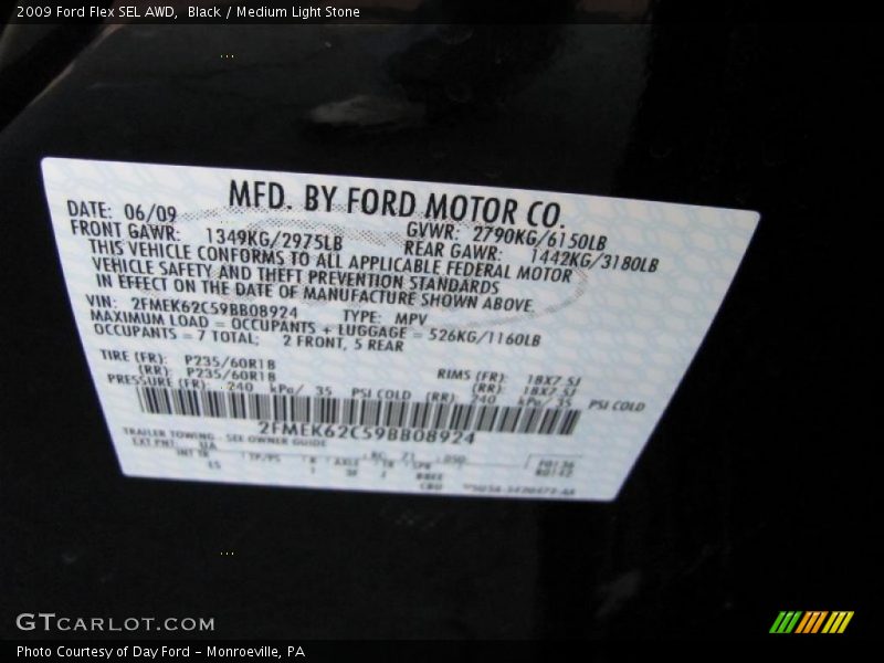 Black / Medium Light Stone 2009 Ford Flex SEL AWD