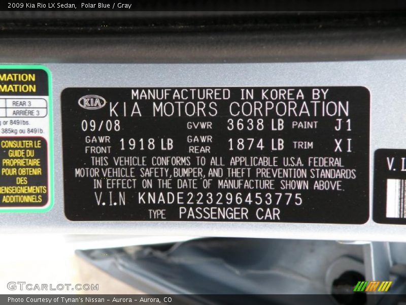 Polar Blue / Gray 2009 Kia Rio LX Sedan