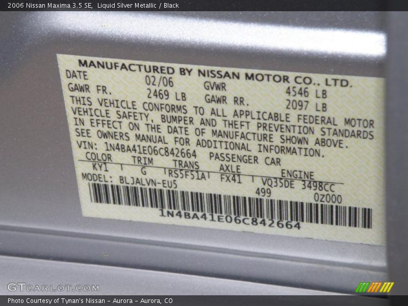 Liquid Silver Metallic / Black 2006 Nissan Maxima 3.5 SE