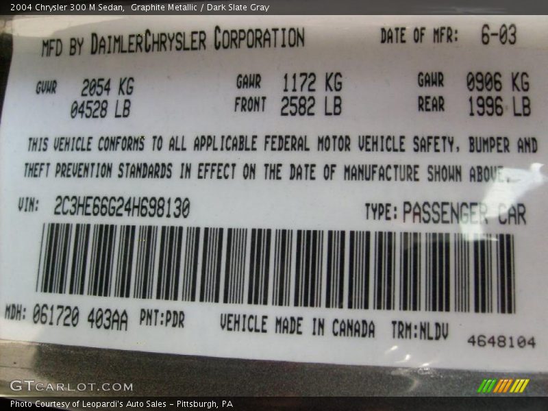 Graphite Metallic / Dark Slate Gray 2004 Chrysler 300 M Sedan