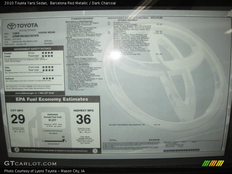 Barcelona Red Metallic / Dark Charcoal 2010 Toyota Yaris Sedan
