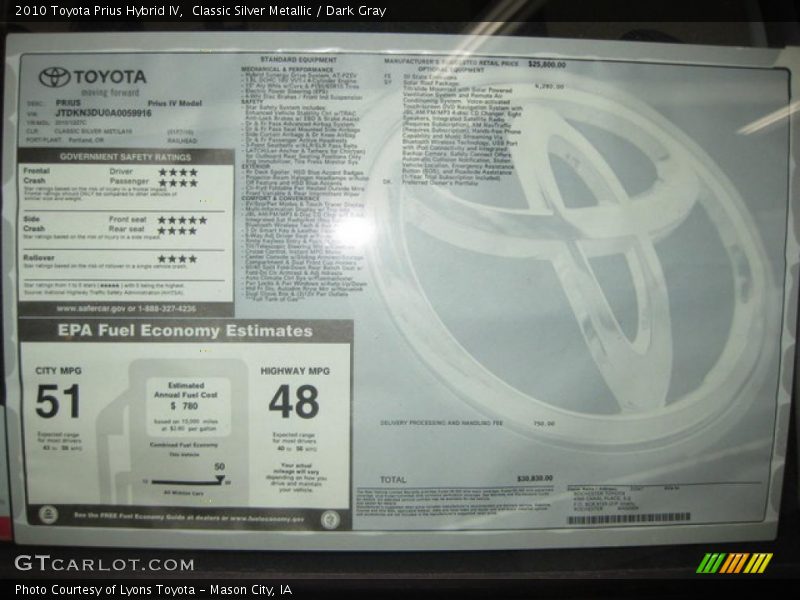 Classic Silver Metallic / Dark Gray 2010 Toyota Prius Hybrid IV