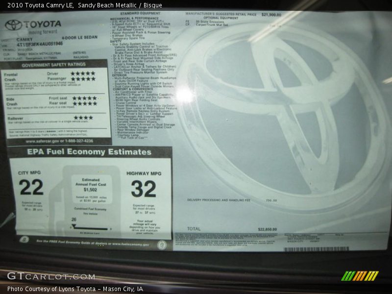 Sandy Beach Metallic / Bisque 2010 Toyota Camry LE