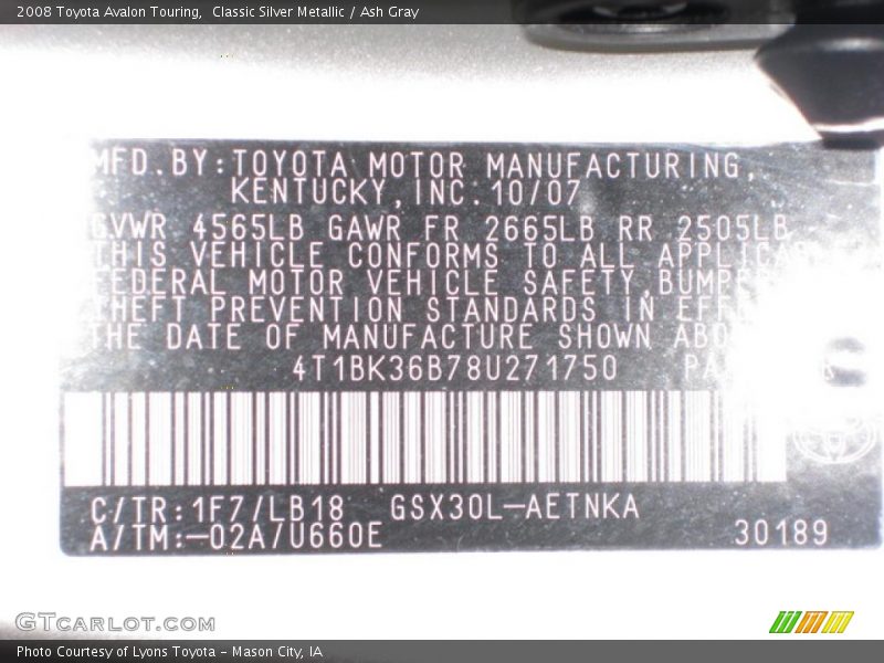 Classic Silver Metallic / Ash Gray 2008 Toyota Avalon Touring