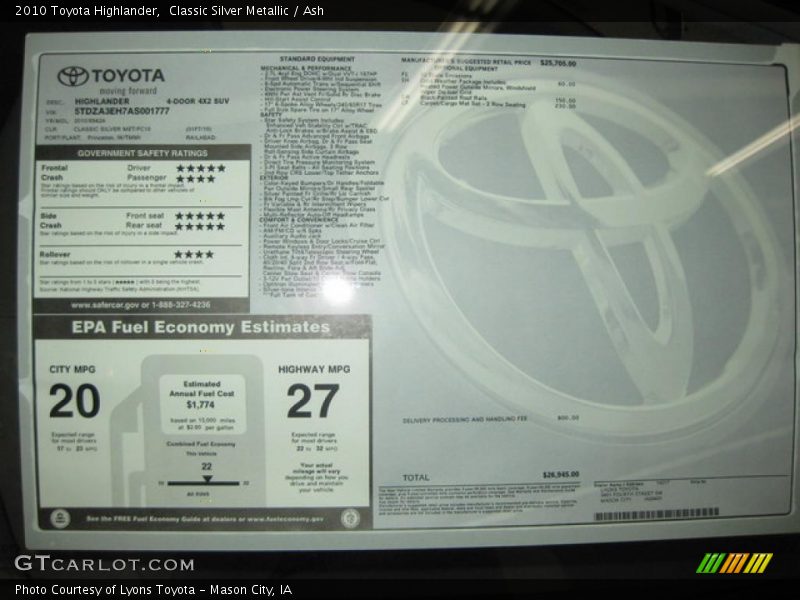 Classic Silver Metallic / Ash 2010 Toyota Highlander