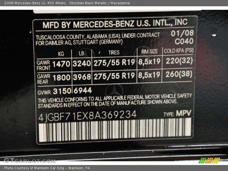 Obsidian Black Metallic / Macadamia 2008 Mercedes-Benz GL 450 4Matic