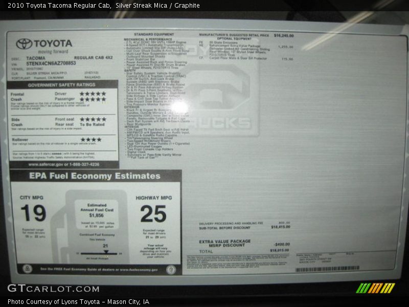 Silver Streak Mica / Graphite 2010 Toyota Tacoma Regular Cab