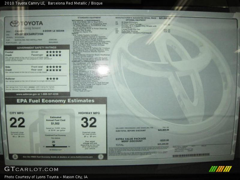 Barcelona Red Metallic / Bisque 2010 Toyota Camry LE