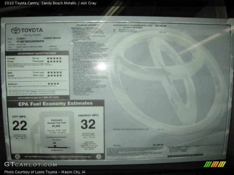 Sandy Beach Metallic / Ash Gray 2010 Toyota Camry