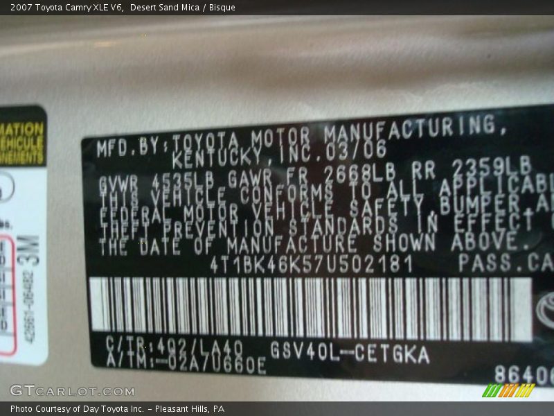 Desert Sand Mica / Bisque 2007 Toyota Camry XLE V6