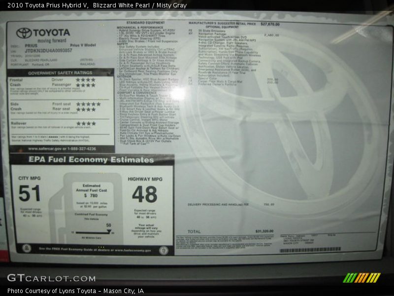 Blizzard White Pearl / Misty Gray 2010 Toyota Prius Hybrid V