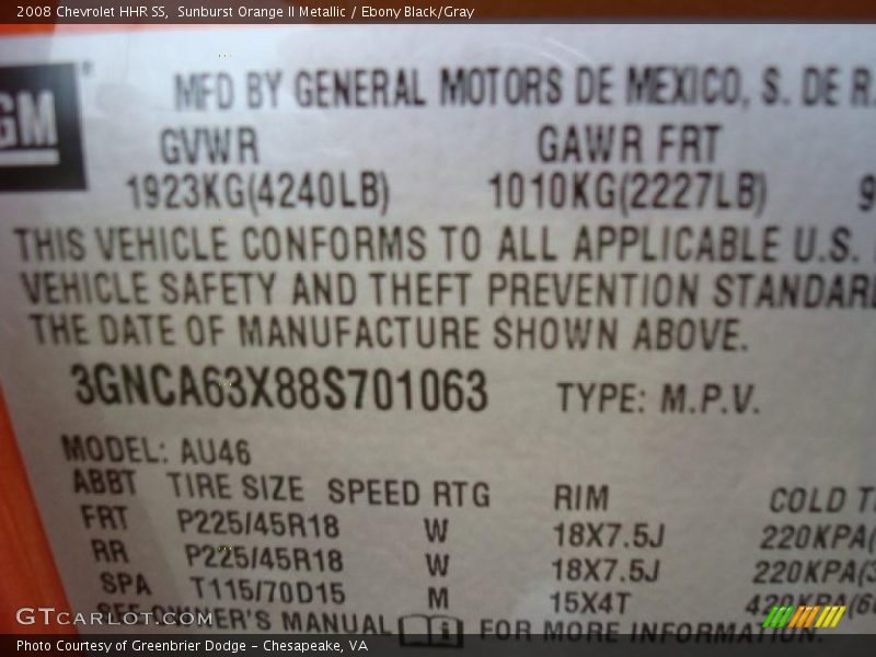 Sunburst Orange II Metallic / Ebony Black/Gray 2008 Chevrolet HHR SS