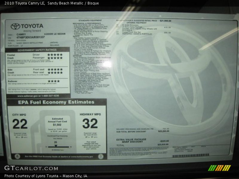 Sandy Beach Metallic / Bisque 2010 Toyota Camry LE