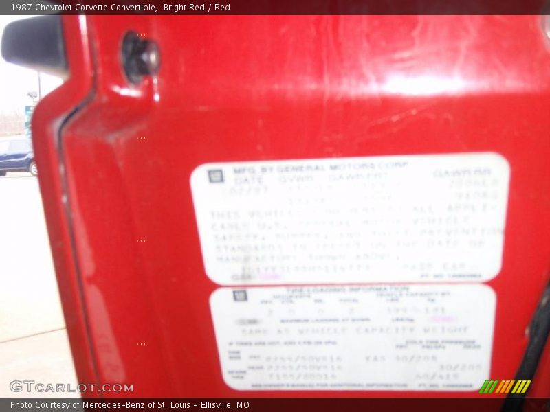 Bright Red / Red 1987 Chevrolet Corvette Convertible