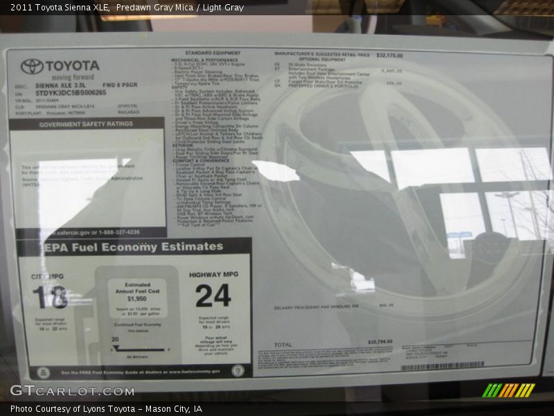 Predawn Gray Mica / Light Gray 2011 Toyota Sienna XLE