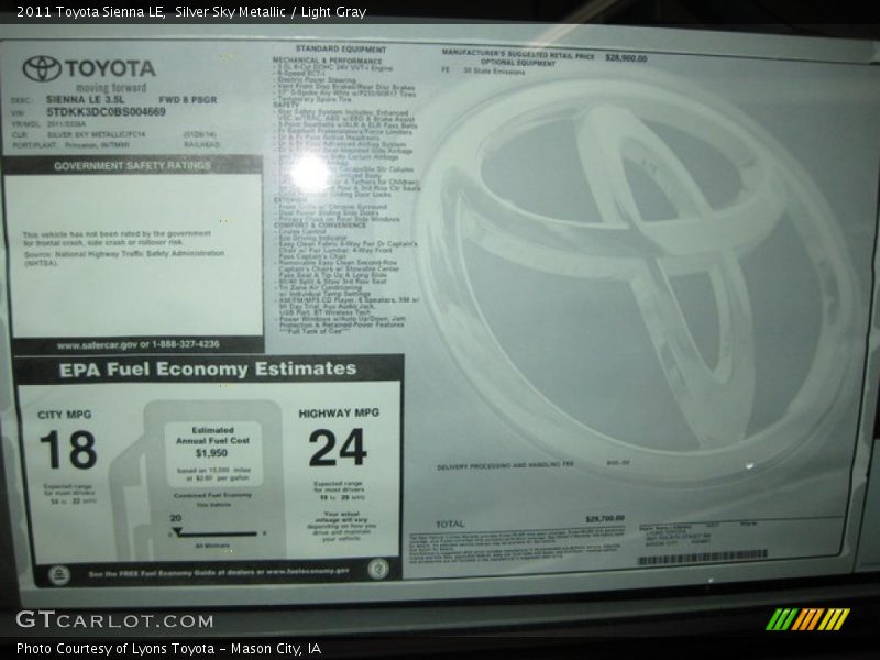 Silver Sky Metallic / Light Gray 2011 Toyota Sienna LE