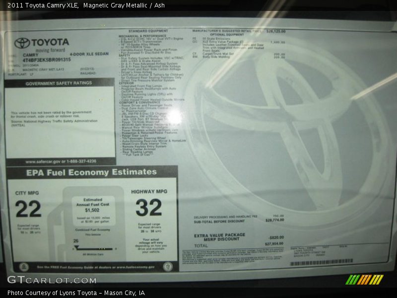 Magnetic Gray Metallic / Ash 2011 Toyota Camry XLE