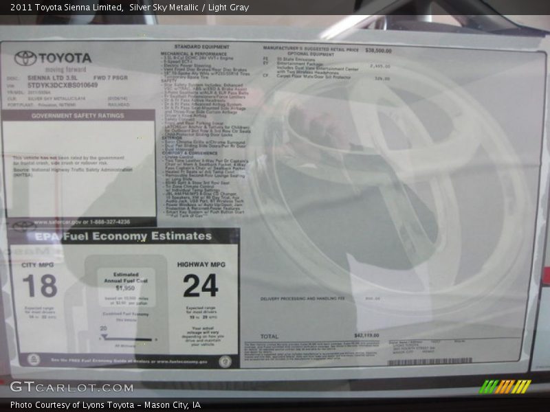 Silver Sky Metallic / Light Gray 2011 Toyota Sienna Limited