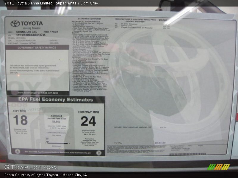 Super White / Light Gray 2011 Toyota Sienna Limited