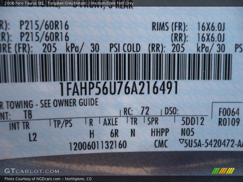 Tungsten Grey Metallic / Medium/Dark Flint Grey 2006 Ford Taurus SEL