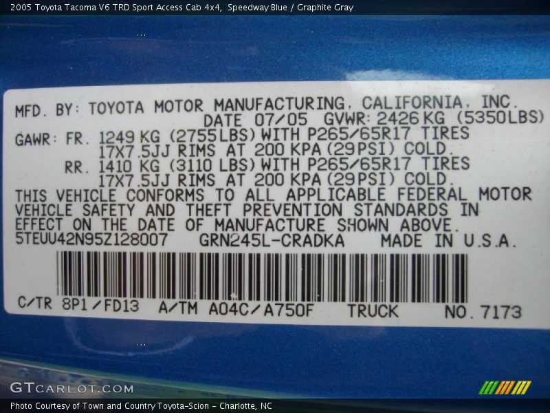 Speedway Blue / Graphite Gray 2005 Toyota Tacoma V6 TRD Sport Access Cab 4x4