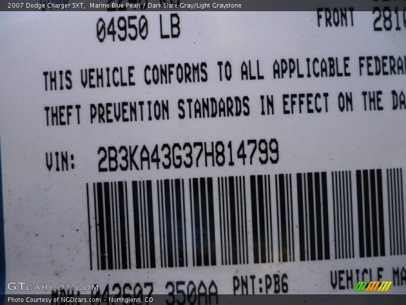 Marine Blue Pearl / Dark Slate Gray/Light Graystone 2007 Dodge Charger SXT