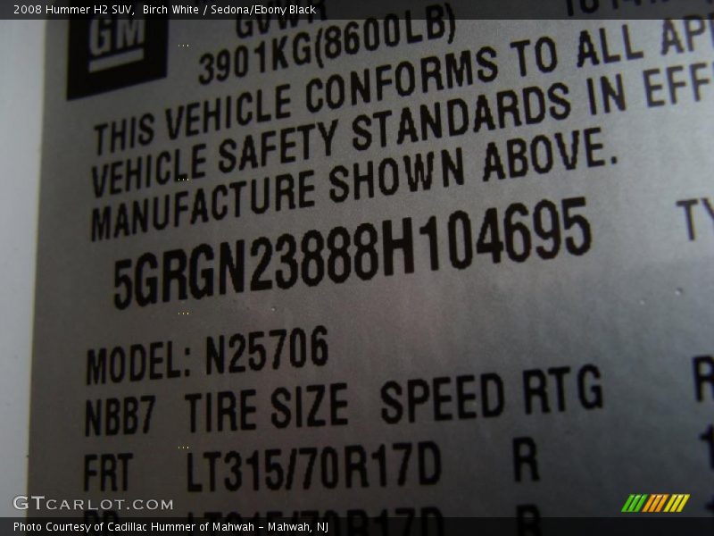 Birch White / Sedona/Ebony Black 2008 Hummer H2 SUV