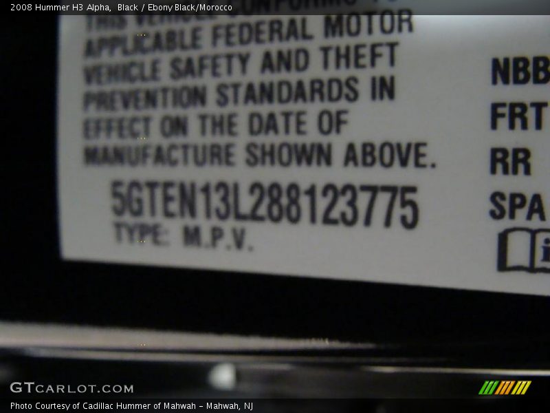 Black / Ebony Black/Morocco 2008 Hummer H3 Alpha