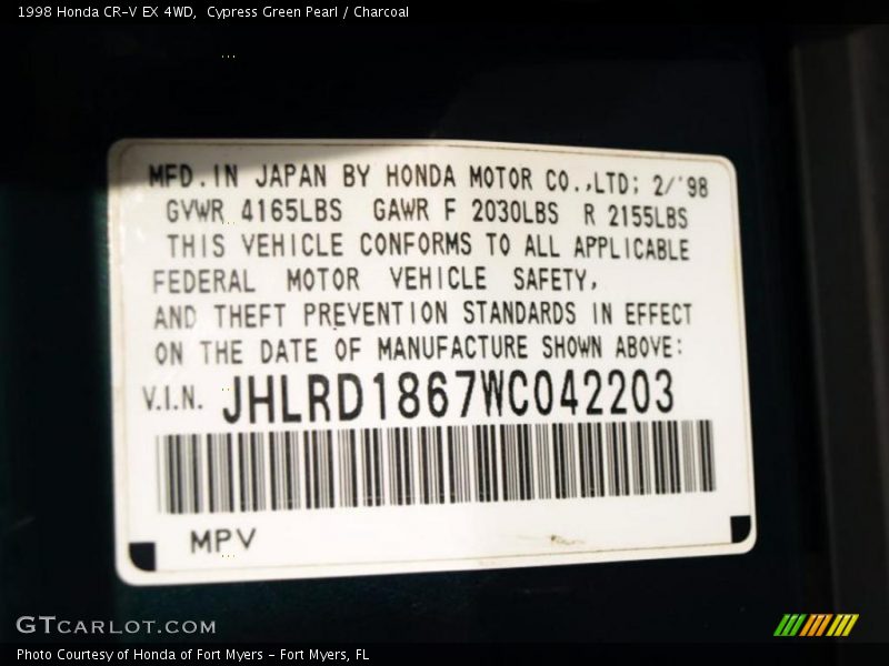 Cypress Green Pearl / Charcoal 1998 Honda CR-V EX 4WD