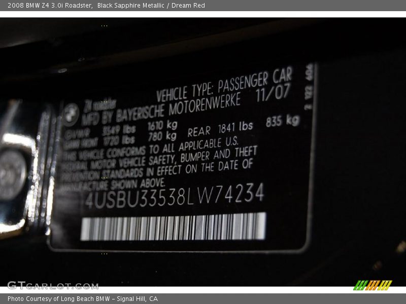 Black Sapphire Metallic / Dream Red 2008 BMW Z4 3.0i Roadster