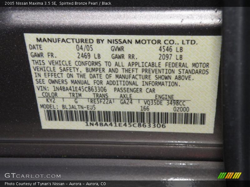 Spirited Bronze Pearl / Black 2005 Nissan Maxima 3.5 SE