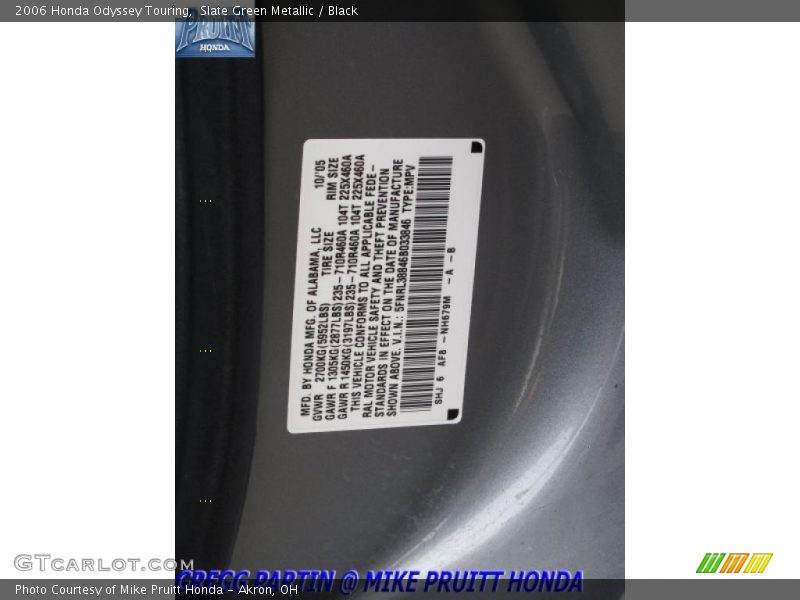 Slate Green Metallic / Black 2006 Honda Odyssey Touring