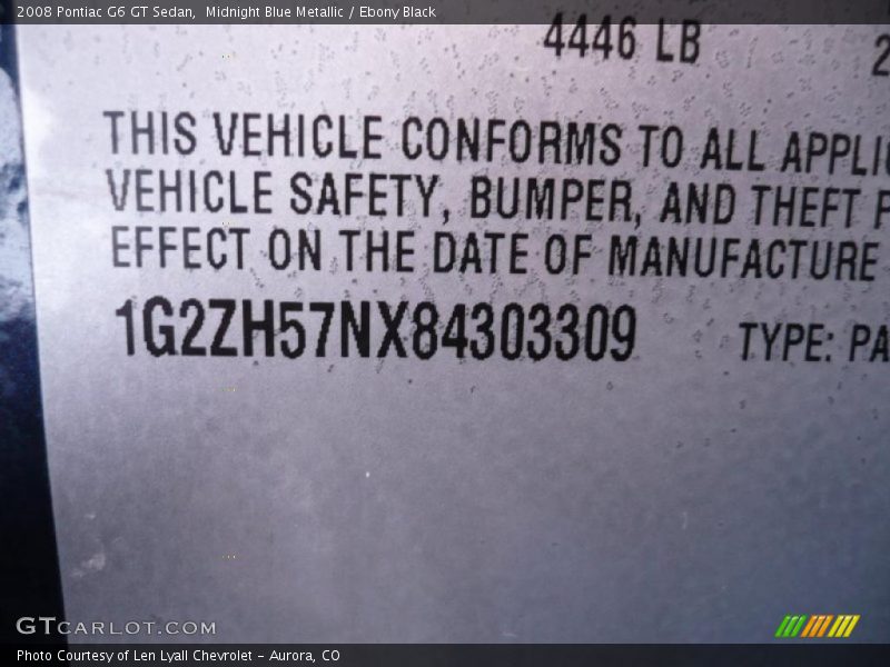 Midnight Blue Metallic / Ebony Black 2008 Pontiac G6 GT Sedan
