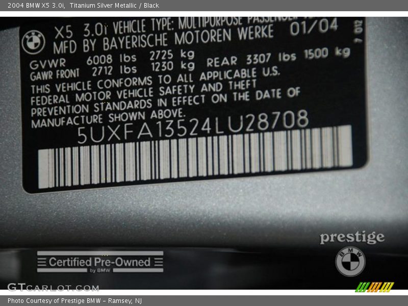 Titanium Silver Metallic / Black 2004 BMW X5 3.0i