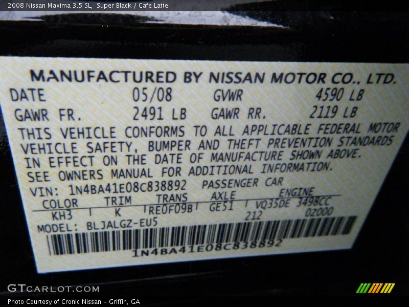 Super Black / Cafe Latte 2008 Nissan Maxima 3.5 SL