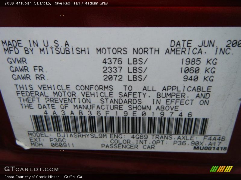 Rave Red Pearl / Medium Gray 2009 Mitsubishi Galant ES