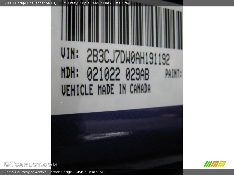 Plum Crazy Purple Pearl / Dark Slate Gray 2010 Dodge Challenger SRT8