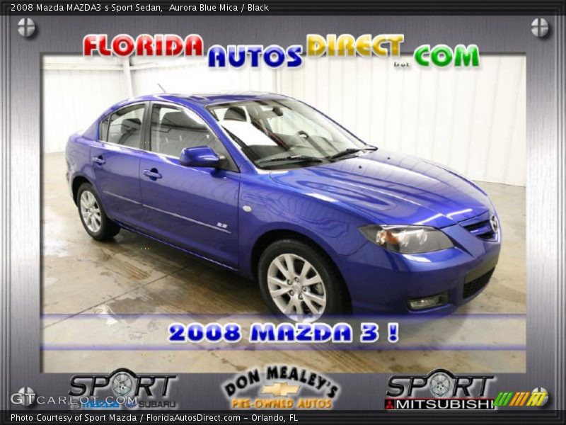 Aurora Blue Mica / Black 2008 Mazda MAZDA3 s Sport Sedan