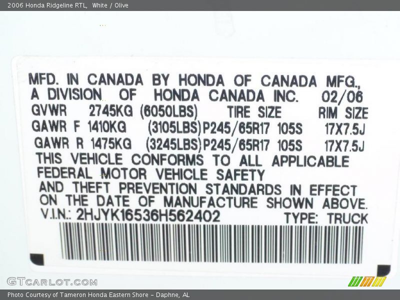 White / Olive 2006 Honda Ridgeline RTL