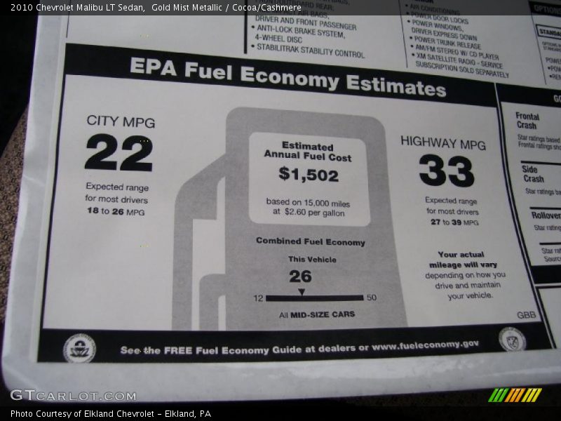 Gold Mist Metallic / Cocoa/Cashmere 2010 Chevrolet Malibu LT Sedan