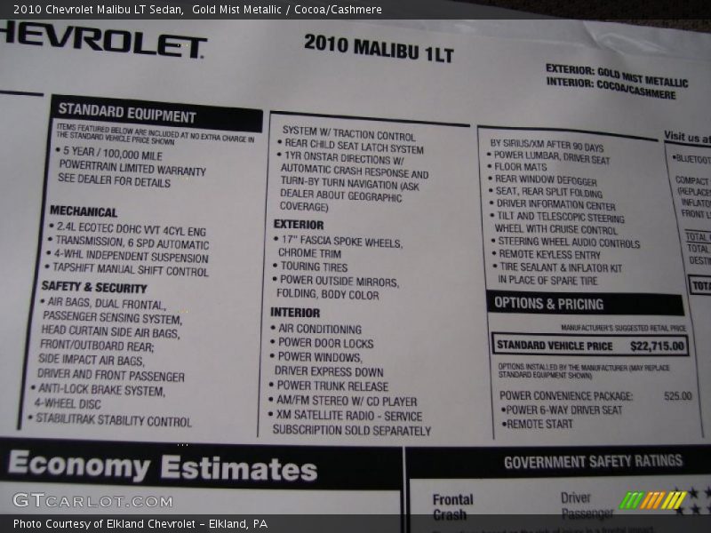 Gold Mist Metallic / Cocoa/Cashmere 2010 Chevrolet Malibu LT Sedan