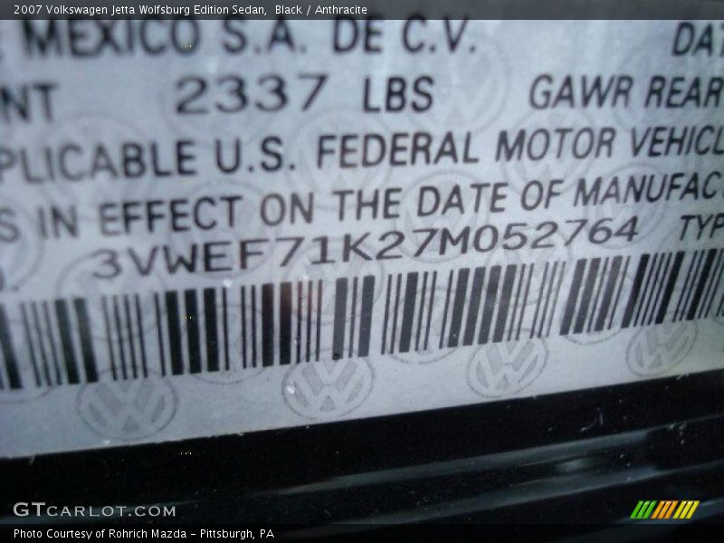 Black / Anthracite 2007 Volkswagen Jetta Wolfsburg Edition Sedan