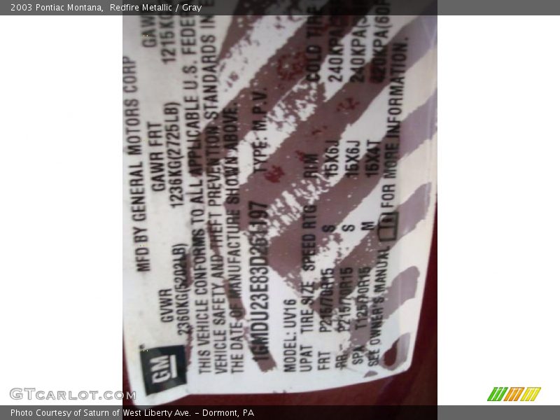 Redfire Metallic / Gray 2003 Pontiac Montana