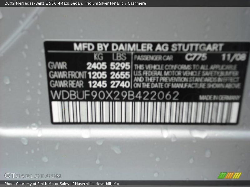Iridium Silver Metallic / Cashmere 2009 Mercedes-Benz E 550 4Matic Sedan