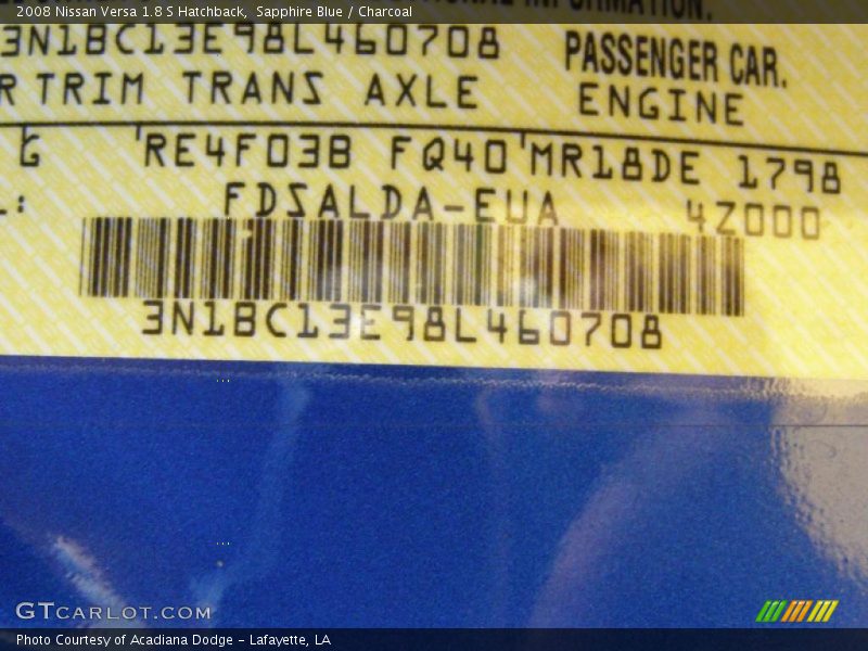 Sapphire Blue / Charcoal 2008 Nissan Versa 1.8 S Hatchback