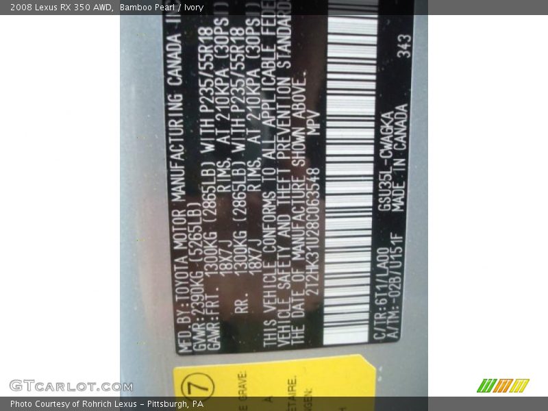 Bamboo Pearl / Ivory 2008 Lexus RX 350 AWD