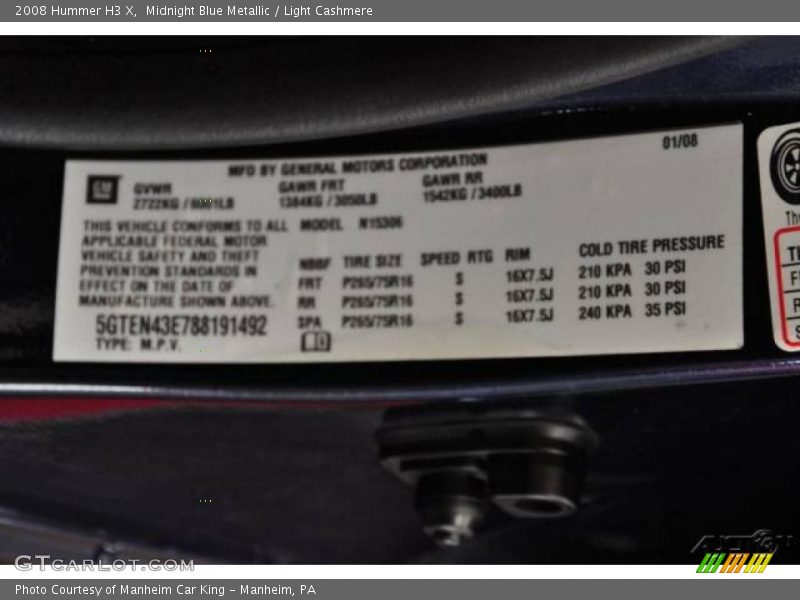 Midnight Blue Metallic / Light Cashmere 2008 Hummer H3 X