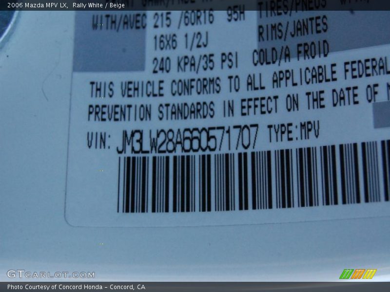 Rally White / Beige 2006 Mazda MPV LX