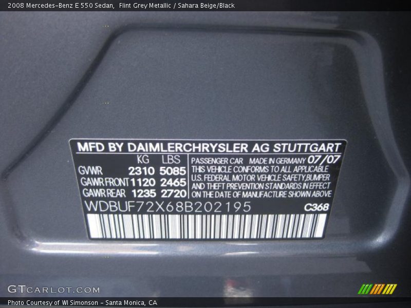 Flint Grey Metallic / Sahara Beige/Black 2008 Mercedes-Benz E 550 Sedan